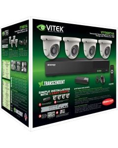 Vitek VT-TH2KT44TA-2 4 Channel 1080P 4-IN-1 (TVI/AHD/CVI/CVBS) DVR, 4TB with 4 X 2 MegaPixel Turret/Ball Cameras, 2.8mm