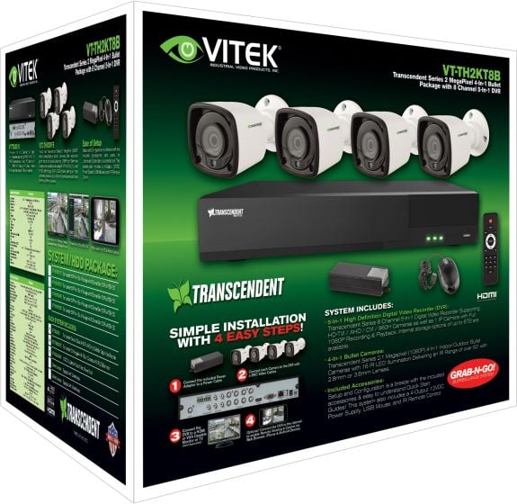 Vitek VT-TH2KT84TB-2 8 Channel 1080P 4-IN-1 (TVI/AHD/CVI/CVBS) DVR, 4TB with 4 X 2 Megapixel Bullet Cameras, 2.8mm Lens VT-TH2KT84TB-2 by Vitek