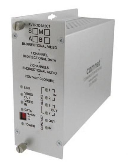Comnet FVTR1A2D1C1M1A Bi-directional Video Transmitter + 2 Bi-directional Audio Channels + Bi-directional Data + Bi-directional Contact Transceiver, mm, 1 Fiber FVTR1A2D1C1M1A by Comnet