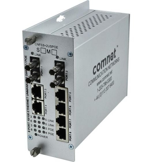 Comnet CNFE6+2USPOE-M 8 Port 10/100 Mbps Ethernet Self-Managed Switch 2FX Multimode, 6TX (PoE) CNFE6+2USPOE-M by Comnet