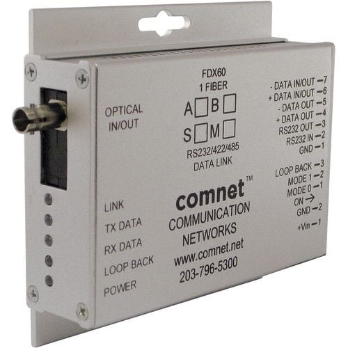 Comnet FDX60M1BM Small Size RS232/422/485 2 & 4W Bi-directional Universal Data Transceiver, mm, 1 Fiber FDX60M1BM by Comnet