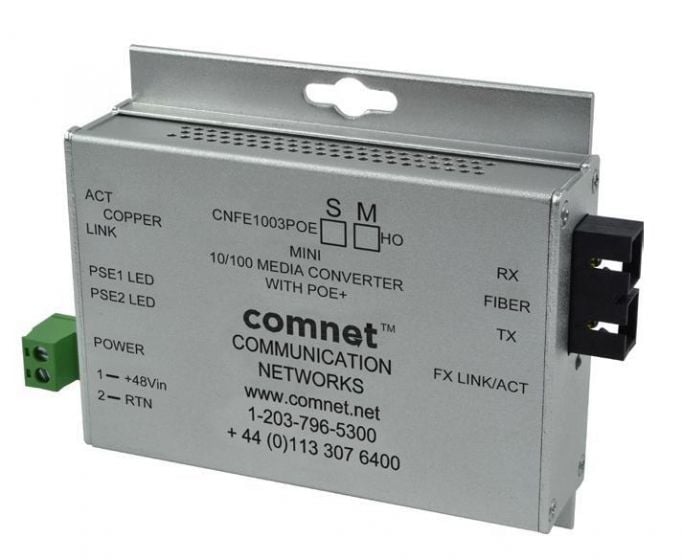 Comnet CNFE1002APOEM/M 10/100 Mbps Ethernet 2 Port Media Converter with PoE+ CNFE1002APOEM/M by Comnet
