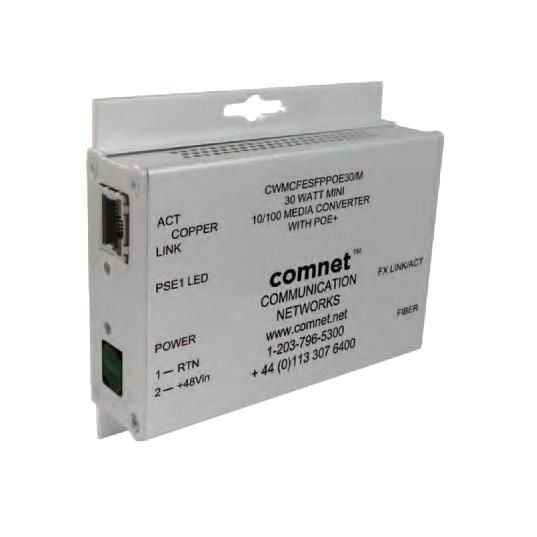 Comnet CWMCFESFPPoE30/m Commercial Grade 100Mbps Media Converter with 48V POE, Mini, SFP Required CWMCFESFPPoE30/m by Comnet