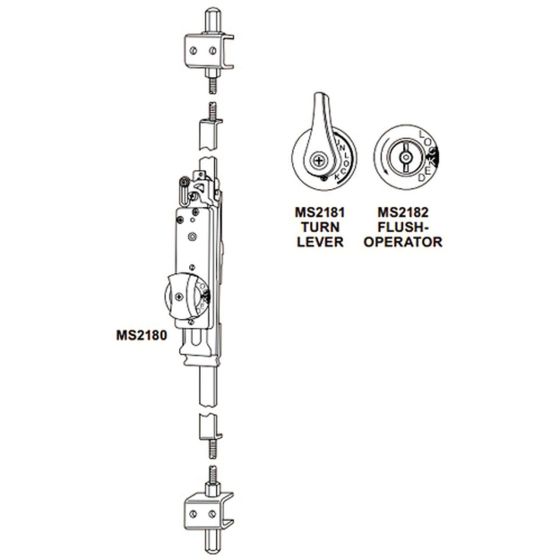 Adams Rite MS2182-08-000 Auto-Release Two-Point Flushbolt MS2182-08-000 by Adams Rite
