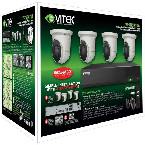 Vitek VT-TN5KT410TA-2 4 Channel Transcendent 10TB IP PoE NVR with 4 x 5 Megapixel H.265 IP Turret/Ball Cameras VT-TN5KT410TA-2 by Vitek