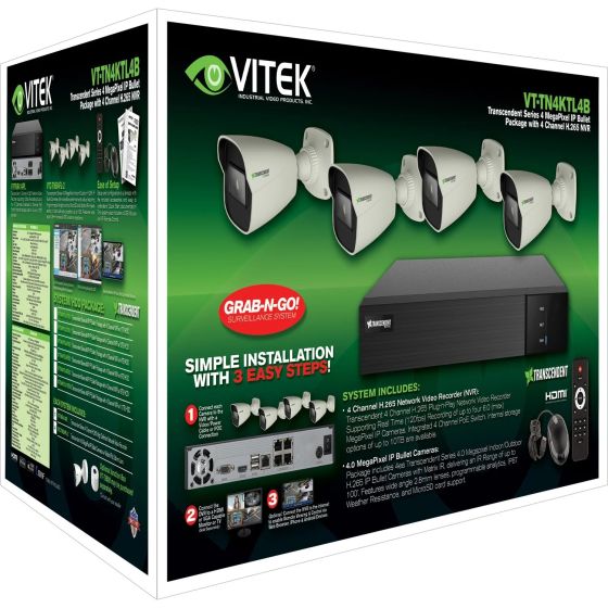 Vitek VT-TN4KTL161TB-2 16 Channel Transcendent IP PoE NVR 1TB with 12 x 4MP Bullet Cameras, 2.8mm Lenses VT-TN4KTL161TB-2 by Vitek