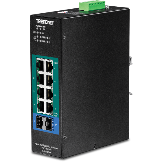 TRENDnet TI-PG102i-M 10 Port Industrial Gigabit L2 Managed PoE+ DIN-Rail Switch TI-PG102i-M by TRENDnet