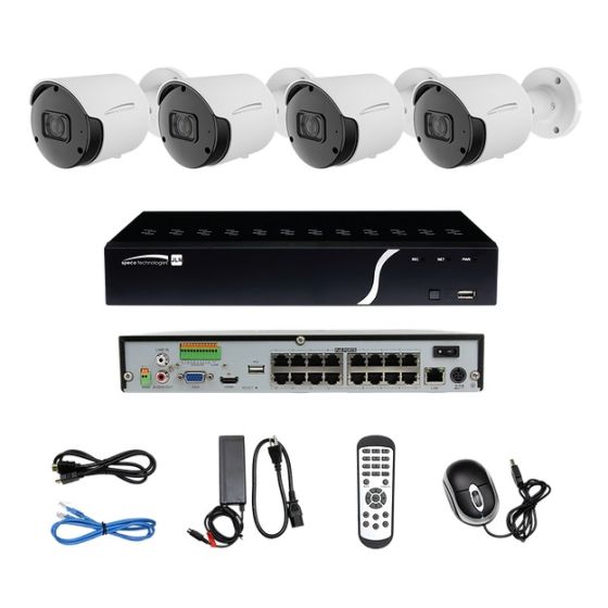 Speco ZIPB4N1 4 Channel NVR, 1TB with 4 Outdoor IR 5MP IP Bullet Cameras, 2-8mm Lens, NDAA ZIPB4N1 by Speco