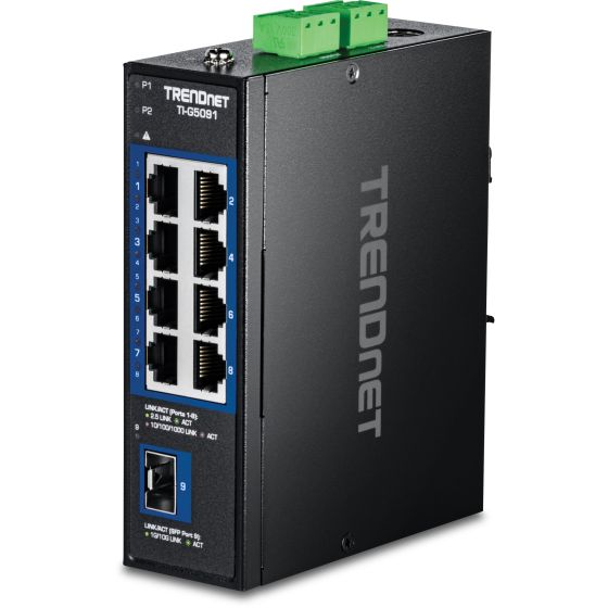 TRENDnet TI-G5091 9-Port Industrial 2.5G DIN-Rail Switch with 10G SFP+ Port TI-G5091 by TRENDnet