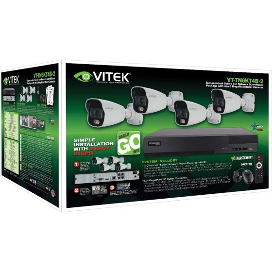 Vitek VT-TN6KT416TB-2 4 Channel 4-IN-1 DVR, 16TB with 4 x 6 Megapixel Bullet Cameras, 2.8mm Lens with 16TB VT-TN6KT416TB-2 by Vitek