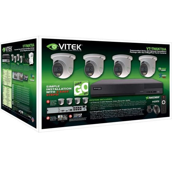 Vitek VT-TN6KT810TA-2 8 Channel 4-IN-1 DVR, 10TB with 4 x 6 Megapixel Turret/Ball Cameras, 2.8mm Lens with 10TB VT-TN6KT810TA-2 by Vitek