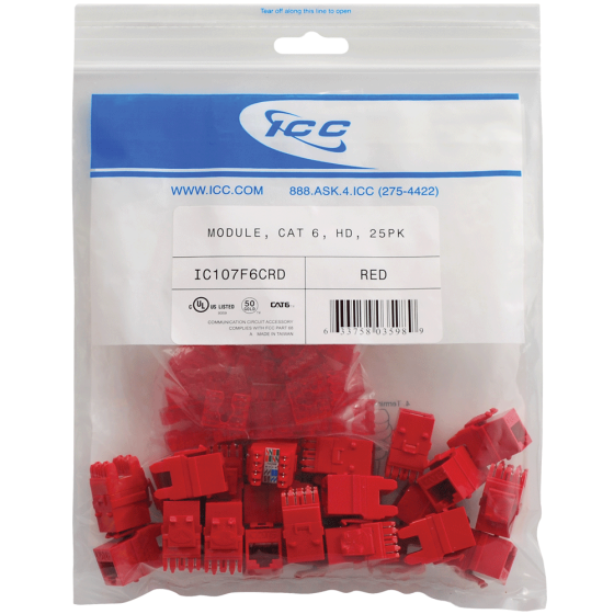 ICC IC107F6CRD Module, CAT 6, HD, 25PK, Red IC107F6CRD by ICC