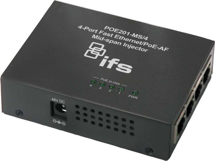 Interlogix POE201-MS-4 4-Port Fast Ethernet/PoE-af Mid-span Injector POE201-MS-4 by Interlogix