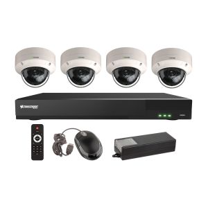 Vitek VT-TH5KT820TD 8 Channel 4-IN-1 (TVI/AHD/CVI/CVBS) DVR, 20TB with 4 x 5 Megapixel Vandal Dome Cameras, 3.6mm Lens