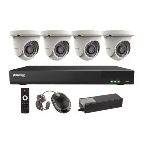 Vitek VT-TH5KT810TA 8 Channel 5-IN-1 (TVI/AHD/CVI/CVBS) DVR, 10TB with 4 x 5 Megapixel Vandal Dome Cameras, 3.6mm Lens