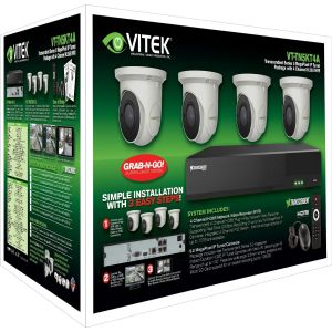 Vitek VT-TN5KT410TA-2 4 Channel Transcendent 10TB IP PoE NVR with 4 x 5 Megapixel H.265 IP Turret/Ball Cameras