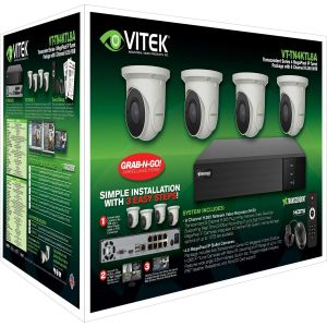 Vitek VT-TN4KTL810TA-2 8 Channel 4 Megapixel 10TB IP PoE NVR with 4ea H.265 IP Turret/Ball Cameras, 2.8mm Lens
