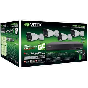 Vitek VT-TN4KTL86TB-2 8 Channel 4 Megapixel 6TB IP PoE NVR with 4ea H.265 IP Bullet Cameras, 2.8mm Lens