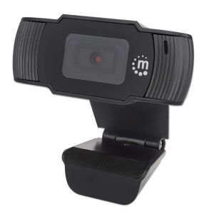 Manhattan 462006 1080p USB Webcam USB-A Plug, Integrated Microphone, Adjustable Clip Base, Black