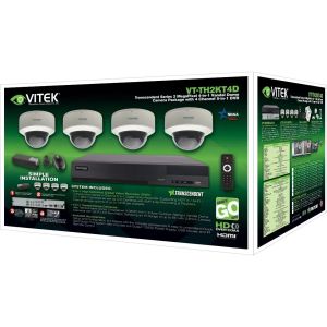 Vitek VT-TH2KT416TD-2 4 Channel 4-IN-1 DVR, 16TB with 4 x 2 Megapixel Dome Cameras, 2.8mm Lens with 16TB
