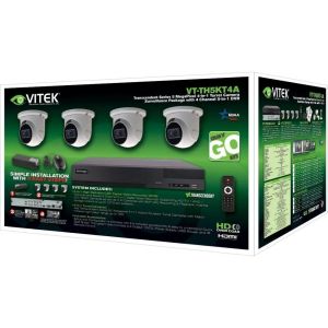 Vitek VT-TH5KT416TA-2 Transcendent 5.0 MegaPixel Grab-n-Go HD-over-Coax Turret Camera Package with 4 Channel DVR