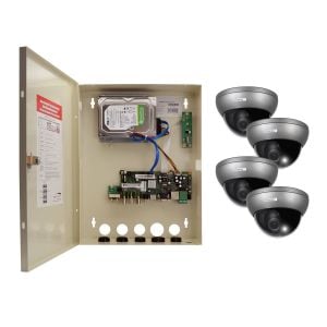 Speco ZIPTWP471 4 Channel HD-TVI Wall Mount DVR with PS, 1080p, 60fps, 1TB with 4 Outdoor Dome Cameras, 2.8-12mm Lens, Grey