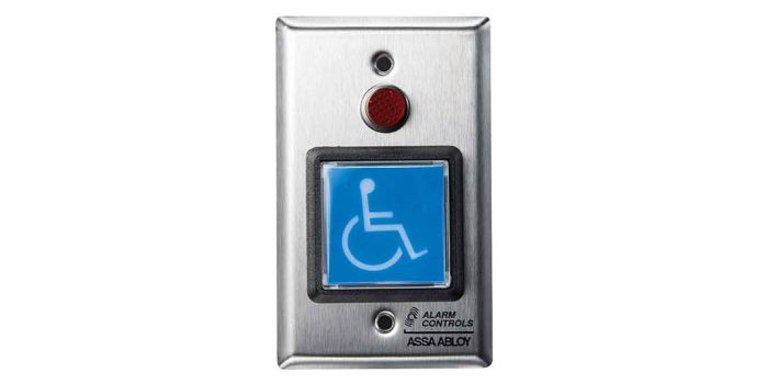 Alarm Controls TS-5 2" Square Blue Push Button, Labeled "ADA SYMBOL" TS-5 by Alarm Controls